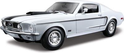 Bburago Modelauto Ford Mustang - GT Cobra 1968 - wit/ zwart - 24 cm - schaal 1:18 - speelgoedauto