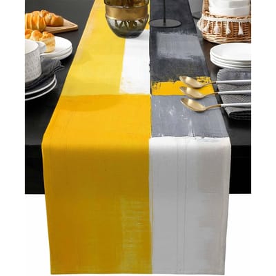 Abstract Geel Linnen Tafelkleed Commode Sjaal Tafeldecoratie Grijs Wit Geometrische Kunst Tafelkleden Feest Keuken Feestdecoratie 150x33cm yellow