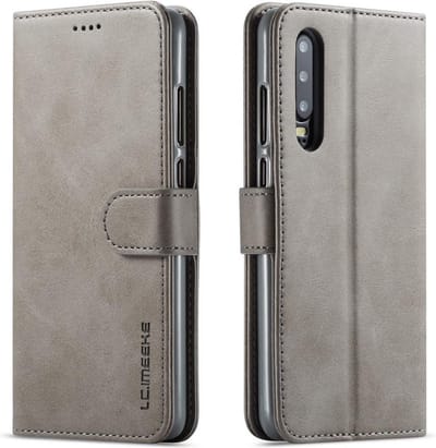 LC.IMEEKE Luxe Book Case - Geschikt voor Huawei P30 Hoesje - Grijs