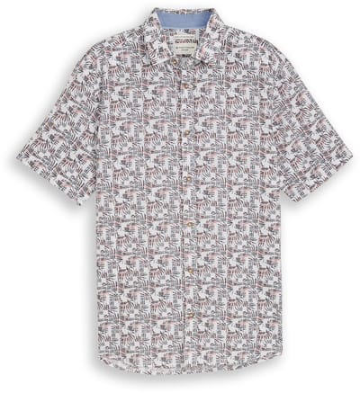 Tom Tailor - Regular fit overhemd met korte mouwen en linnen - Maat S - white palm tree design