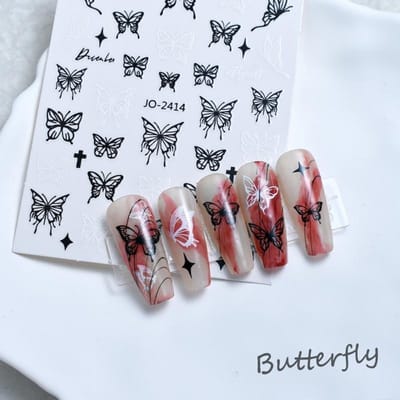 Autocollant pour ongles papillon noir et blanc, Design d'ongles à faire soi-même, curseur de décoration pour Nail Art gray