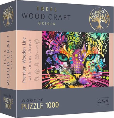 Houten Puzzel met Gekleurde Kat - 1000 Elementen - Onregelmatige Vormen - DIY Puzzel voor Volwassenen en Kinderen