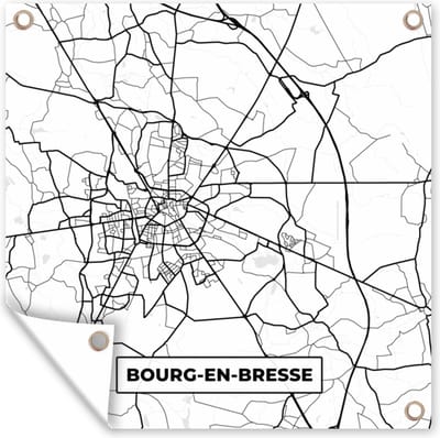 Tuin poster Frankrijk - Bourg-en-Bresse - Plattegrond - Stadskaart - Kaart - Zwart wit - 200x200 cm - Tuindoek