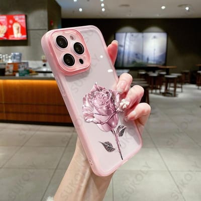 Hoesje met rozenpatroon van schokbestendig, transparant en zacht siliconen voor iPhone 15 14 13 Pro Max For iPhone 15 Pro white