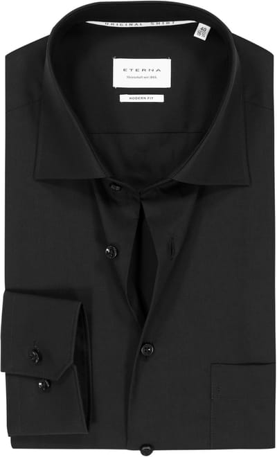 ETERNA modern fit overhemd mouwlengte 7 - popeline - zwart - Strijkvrij - Boordmaat: 46 (EU maat: XXL)
