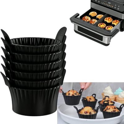 6-delige siliconen bakvormset met dubbele handvatten - cakevorm - bakmat - 4,8 x 5,9 cm - voor gebruik in een airfryer - zwart