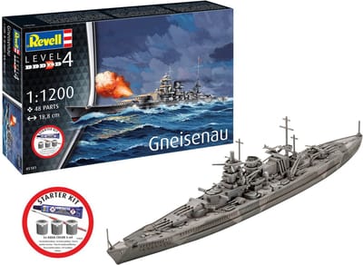 Revell Modelbouwpakket Schepen - 75181 Gneisenau - Scharnhorst-klasse - WWII Duits Oorlogschip - Slagschip - Starter Kit Plastic - 1:1200 - Modelbouw
