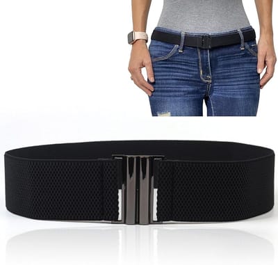 Verstelbare Stretch Elastische Riem voor Dames - Geen Zichtbare Platte Gesp - Antislip Achterkant | Comfortabele Damesriem, Zwart, 20*8*2.5, Mode, Accessoires, Casual
