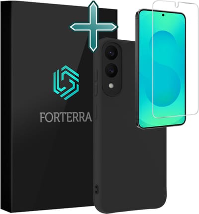 Hoesje Met Screenprotector - Geschikt voor Samsung Galaxy S25 Edge - Sterk & Shockproof - Telefoon Hoes - Back Cover - Siliconen Case - Zwart
