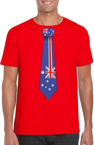 Rood t-shirt met Australische vlag stropdas heren - Australie supporter S