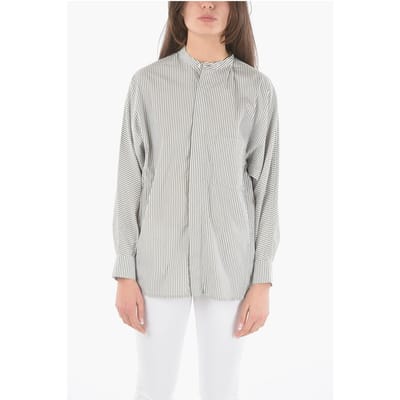 Gestreept oversized overhemd met borstzak in grijs