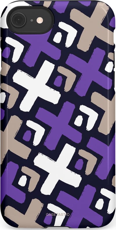 Casetastic hoesje geschikt voor Apple iPhone SE / Apple iPhone 7 / Apple iPhone 8 - Dubbellaagse bescherming - Fresh Paars Witte X's - Fashion Case - Donkerblauw Zilver Lavendel Wit