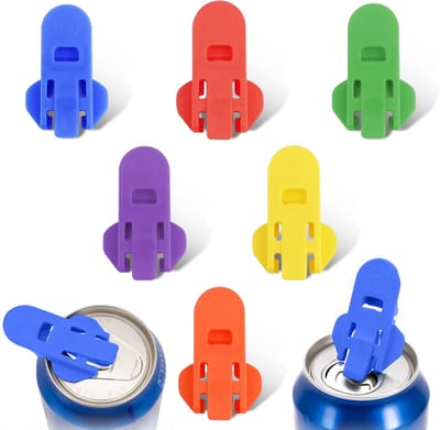 Kurkentrekker - wijnopener - pottenopener - kleurrijke lipjes voor blikjes - 6-pack - 6 kleuren