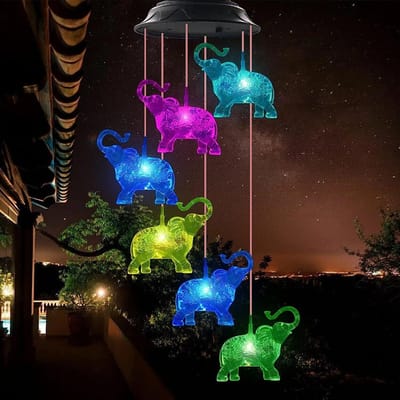 Outdoor zonne-energie waterdichte LED olifant windgong, huisgeschenken voor het versieren van tuinen, binnenplaatsen en gazons blue
