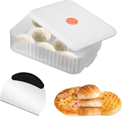Witte Pizza Box met Deksel en RVS Deegkaart, 31×23×8.6cm - Vochtbestendige Fermentatiebox voor Vers Pizza Deeg en Datumregistratie
