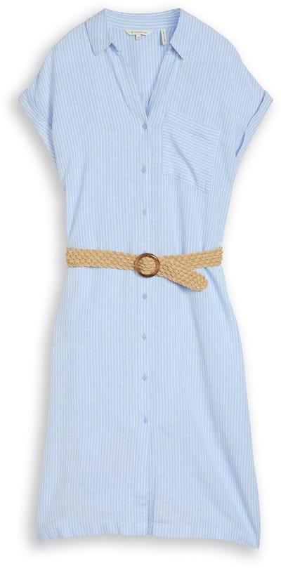 Tom Tailor - Loose fit midi-jurk met riem - Maat 44 - fjord blue irregular stripe