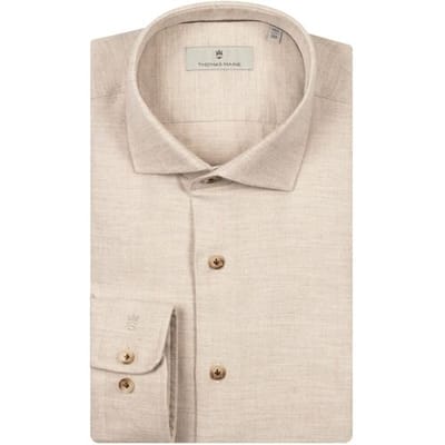 Thomas Maine Overhemd Roma Organic Flanel Twill Modern Kent Natural / male