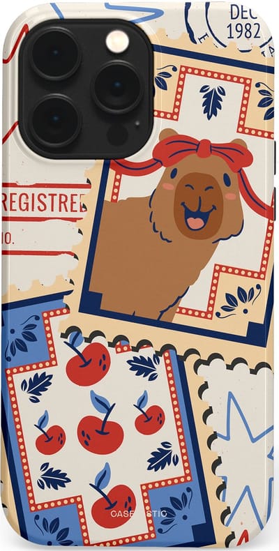 Casetastic hoesje geschikt voor Apple iPhone 14 Pro Max - MagSafe - Dubbellaagse bescherming - Kerst Capibara Post van de Noordpool - Fashion Case - Lichtgrijs Zand Terracotta