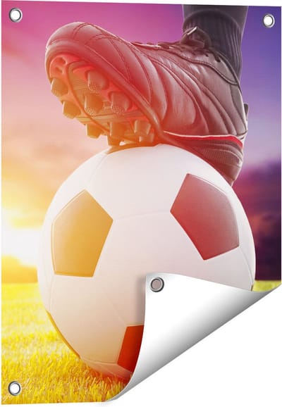 Gards Tuinposter Klassieke Voetbal Aftrap met Zonsondergang - 40x50 cm - Tuindoek - Tuindecoratie - Wanddecoratie buiten - Tuinschilderij