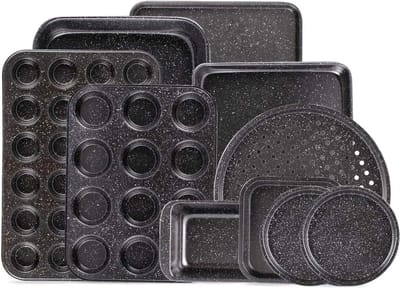 Bakvorm Set - Bakgerei Keuken - Zelf Bakken - Keramische Coating - 10 Delig - Zwart