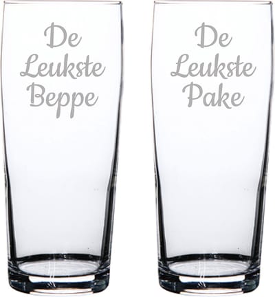 Gegraveerde bierfluitje 19cl De Leukste Pake- De Leukste Beppe