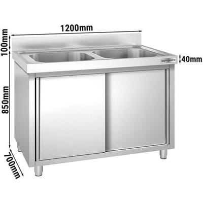 GGM Gastro Spülschrank PREMIUM - 1200x700mm - mit 2 Becken mittig