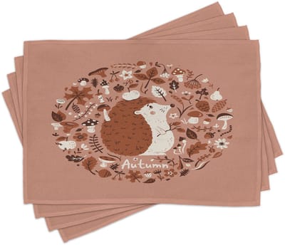 ABAKUHAUS Igel-placematten, herfst-elementen dennen, tafeldecoratie van kleurvast stof voor eetkamer en keuken, koraalbruin
