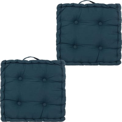 Atmosphera Vloerkussen Square - 2x - donkerblauw - katoen - 38,5 x 38,5 x 8 cm - vierkant - Extra dik