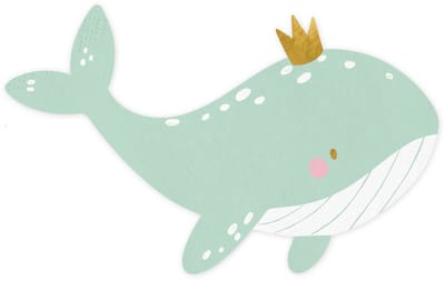 PartyDeco - Servetten - Walvis met Kroontje - 20 stuks - Babyborrel - Babyshower - Versiering