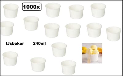 1000x IJsbeker wit 240ml karton - IJs beker - Party schepijs softijs ijsje zomer festival thema feest