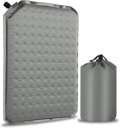 Zelfopblaasbaar Zitkussen 43 x 33 cm - Memory Foam Reiskussen met Draagtas - Waterdicht Zitmatje voor Camping, Stadion, Vliegtuig en Auto - Comfortabel Zitkussen Buiten - Grijs