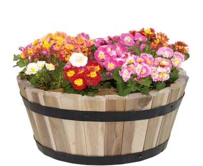 Mega Collections Plantenbak/bloempot Barrel - acacia hout - bruin - D53 x H32 cm