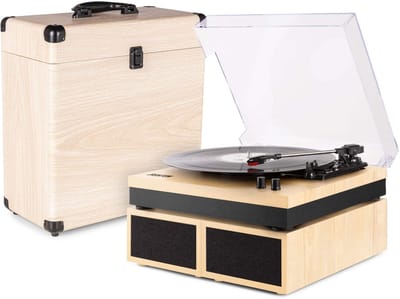 Retro platenspeler met platenkoffer - Fenton RP165D - Vinyl LP speler met Bluetooth - Hout
