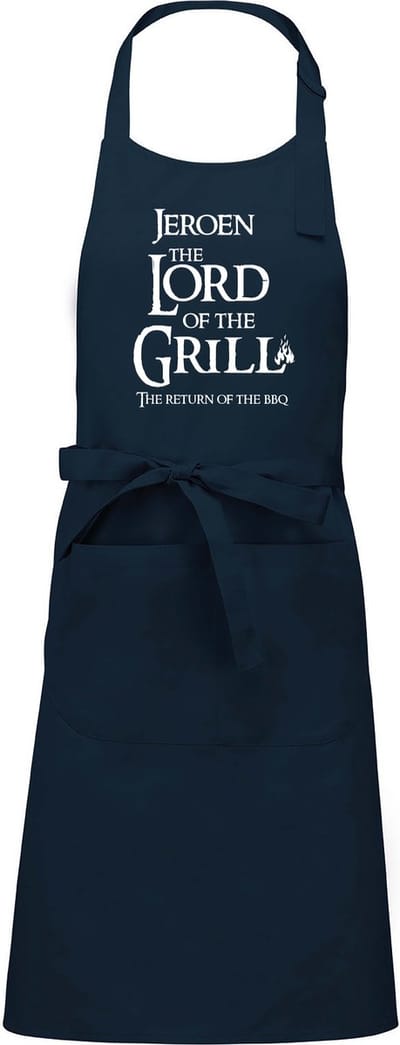 mijncadeautje - Luxe - Barbecueschort - BBQ schort - The Lord of the Grill - The return of the BBQ - Met voornaam - navy blauw
