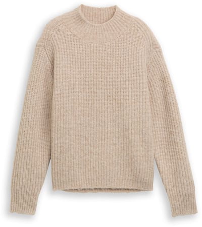 Tom Tailor Denim - Relaxed fit gebreide trui met opstaande kraag - Maat XL - cosy beige melange