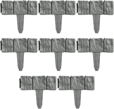 Tuinrand Stenen Look - Kunststof Randen - Bloembed Afscheiden - Zonder Graven - 10 Stuks - Grijs
