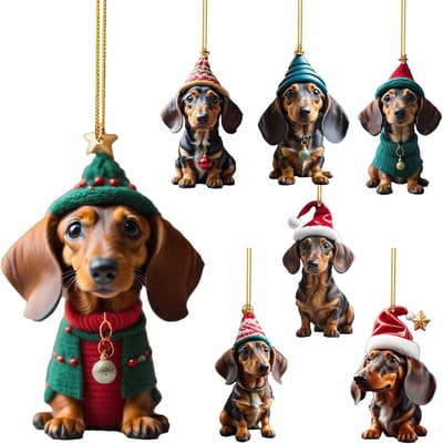 Hangende Ornamenten - Auto Hangende Ornamenten - Kerst Ornamenten - 7 Stuks Miniatuur Teckel Kerst Ornamenten, Mini Acryl Kerstversiering, Geschikt voor Kerstmis, Auto Hangende Ornamenten, Knutselen, Cadeaus