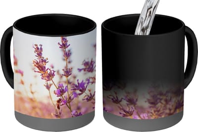 Magische Mok - Foto op Warmte Mokken - Koffiemok - Lavendel - Close-up - Zon - Bloemen - Paars - Magic Mok - Beker - 350 ML - Theemok
