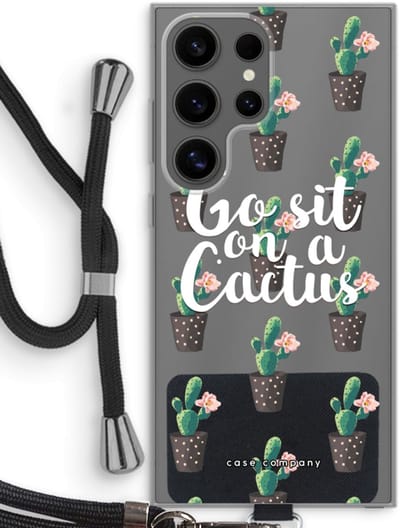 Case Company® - Hoesje met koord geschikt voor Samsung Galaxy S24 Ultra hoesje met Koord - Cactus quote - Telefoonhoesje met Zwart Koord - Bescherming aan alle Kanten en Over de Schermrand