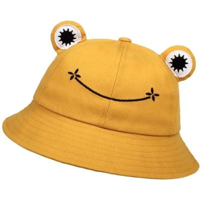 Dames Nieuw Kikkerpatroon Katoenen Bucket Hat Zomer Buiten Zon Vissen Panama Bob Hoed Zonbescherming Hoed[G32] yellow