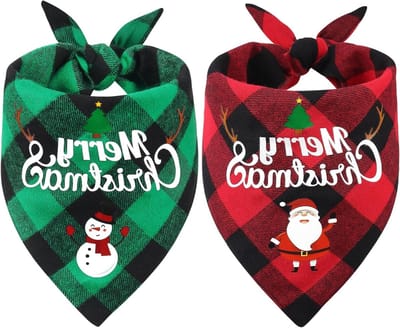 Verstelbare driehoekige hondensjaals met diamanten patroon - 2 stuks - Kerstkostuum voor kleine honden in groen en rood