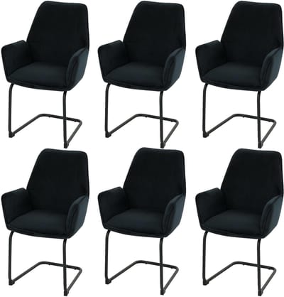 Set van 6 sledestoelen MCW-G67, eetkamerstoel keukenstoel, stof/textiel Oeko-Tex MVG ~ antracietblauw