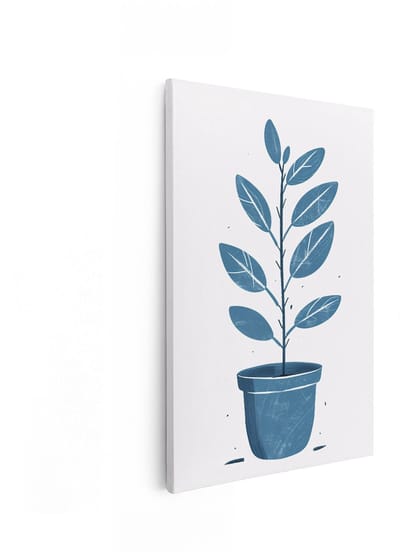 Artaza Canvas Schilderij Plant - 40x60 cm - Wanddecoratie Planten - Muurdecoratie Botanisch - Decoratie Woonkamer - Blauw