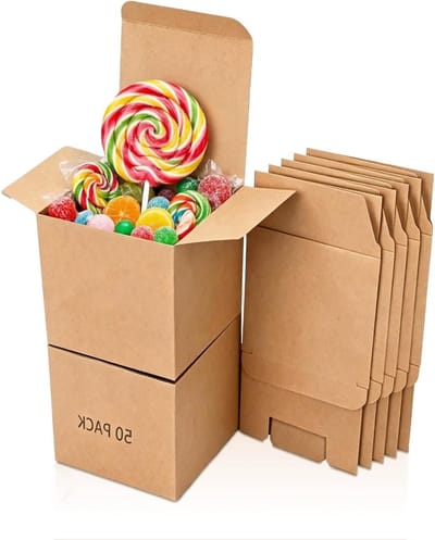 Mini Geschenkdozen Set van 50 Stuks, Bruine Kartonnen Dozen voor Cadeaus, Opvouwbare Papieren Dozen voor Feestjes, Kerst en Bruiloften