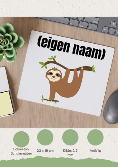 Akyol - luiaard met eigen naam Muismat - Luiaard - luiaard liefhebbers - iemand die houdt van luiaards - verjaardag - cadeau - kado - 23 bij 19 cm