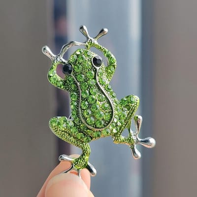Groene Kristal Ingelegde Kikker Broche, Luxe Dierlijke Accessoires, Dameskleding Verfraaid Met Sieraden Cadeaus zilver