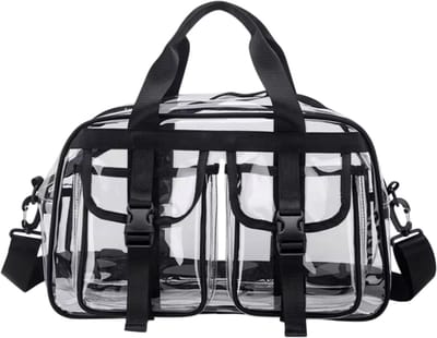 Transparante PVC Reistas met Rits – Grote Capaciteit Schoudertas, Reistas Dames met Ruime Opbergruimte, Casual Handtas voor Vakantie, Sport en Dagelijks Gebruik - Zwart