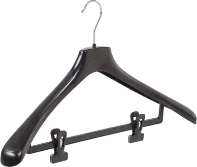 De Kledinghanger Gigant - Mantelhanger - Kostuumhanger - Jassenhanger - Volwassenen - HZ50 - 50 Stuks - Kunststof - Zwart - Gebogen Model - Schouderverbreding 4,8 cm - Anti-slip Knijpers - 50 cm - Kledinghanger - Kleerhanger - HZ-Serie