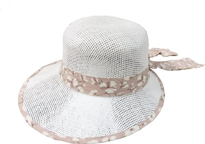 Dames Zomerhoed Audrey - Wit met Oudroze lint - Maat 56 - Vakantiehoed