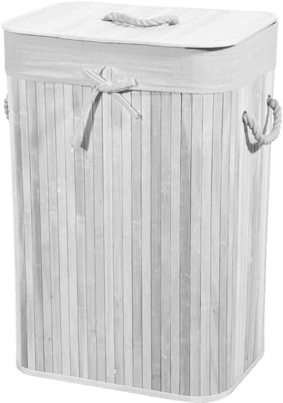 Wasmand Met Deksel - Opbergmand Linnen - Kamer Opruimen - Stoffen Voering Handgrepen - 40x30x60 cm - Wit